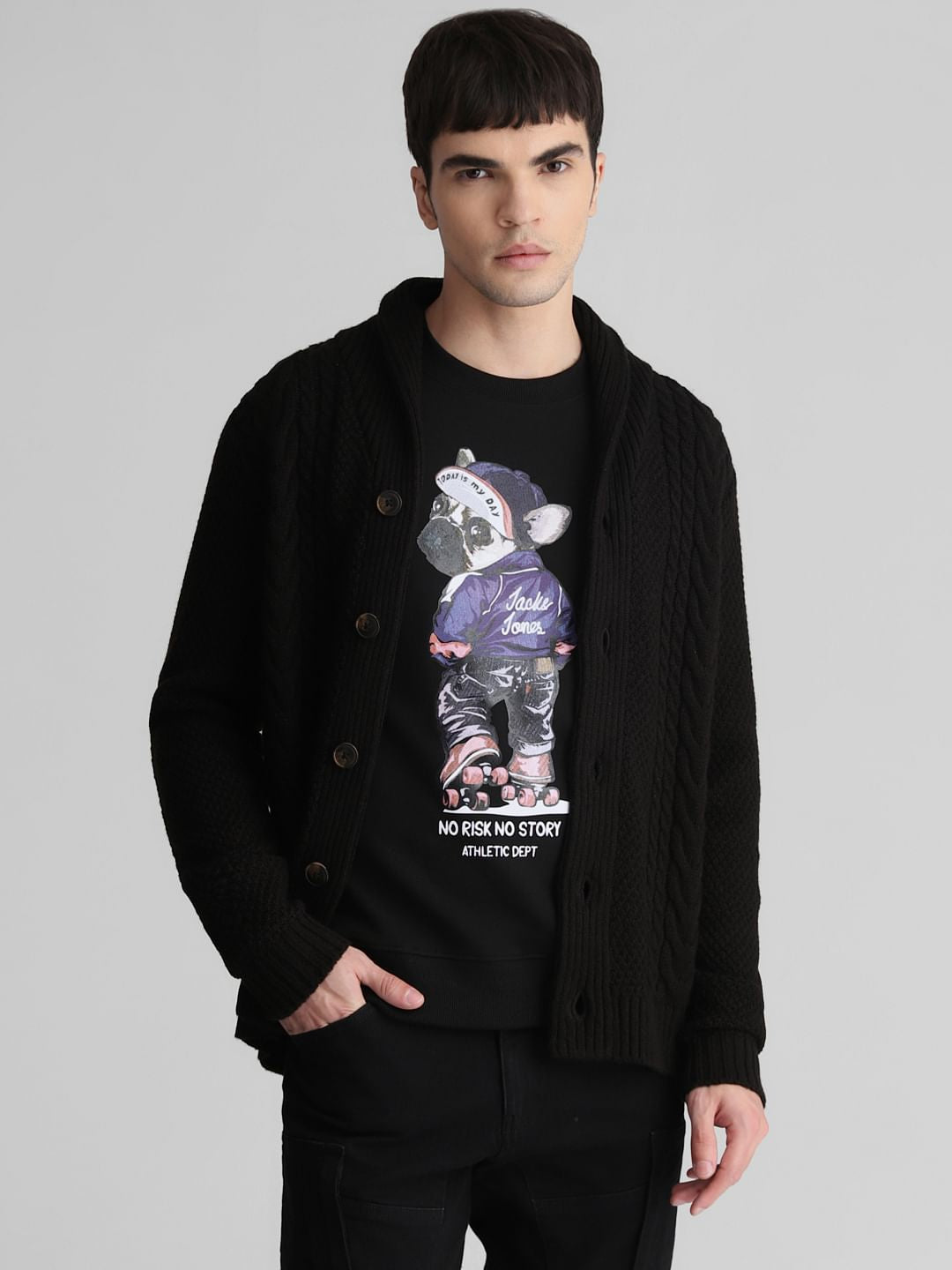 Black Knit Shawl Neck Cardigan