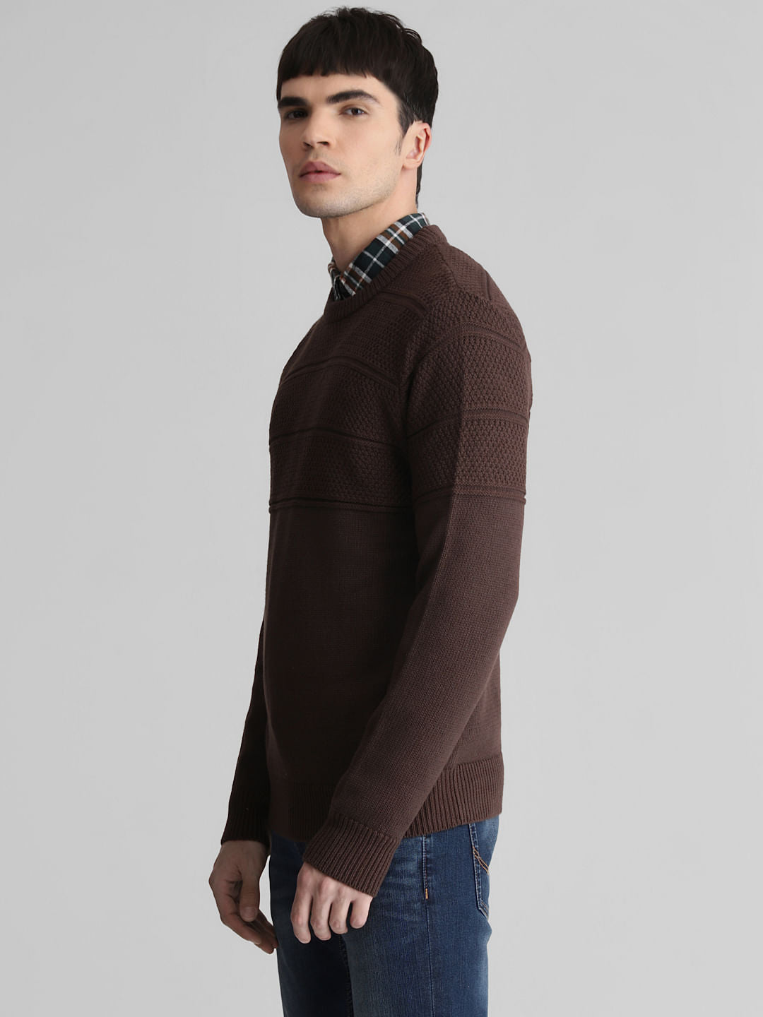 Brown Knit Crew Neck Sweater