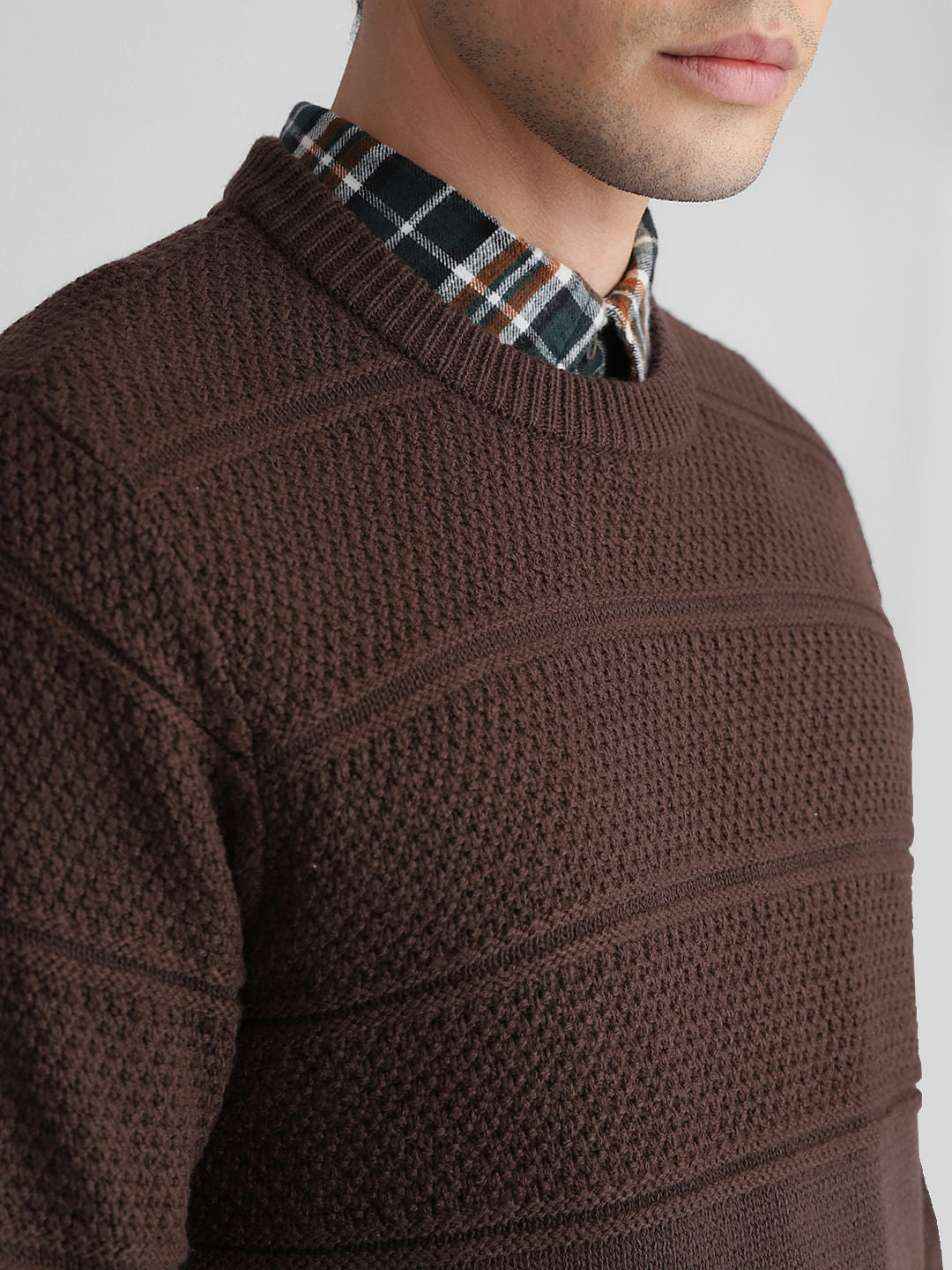 Brown Knit Crew Neck Sweater