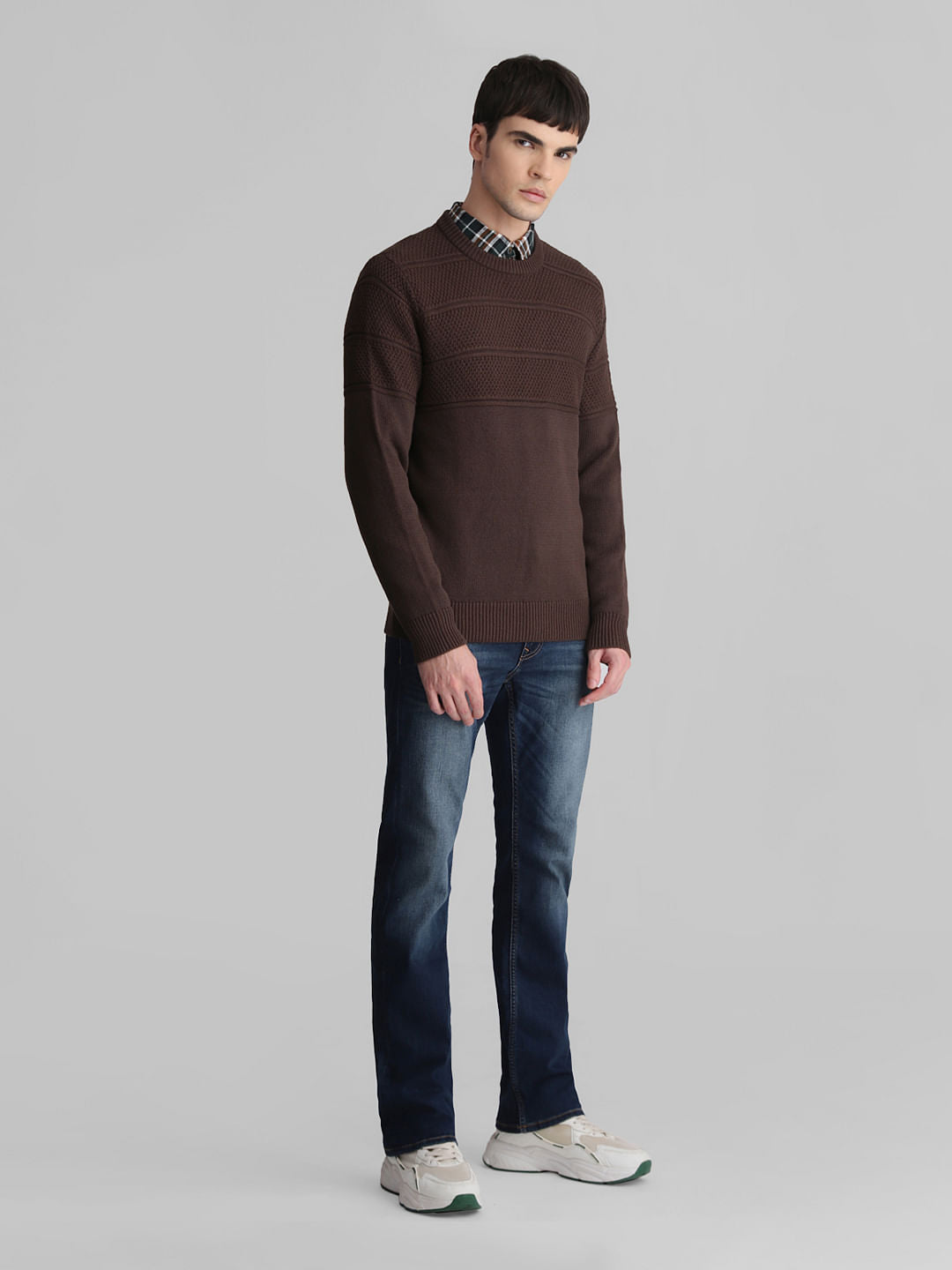 Brown Knit Crew Neck Sweater