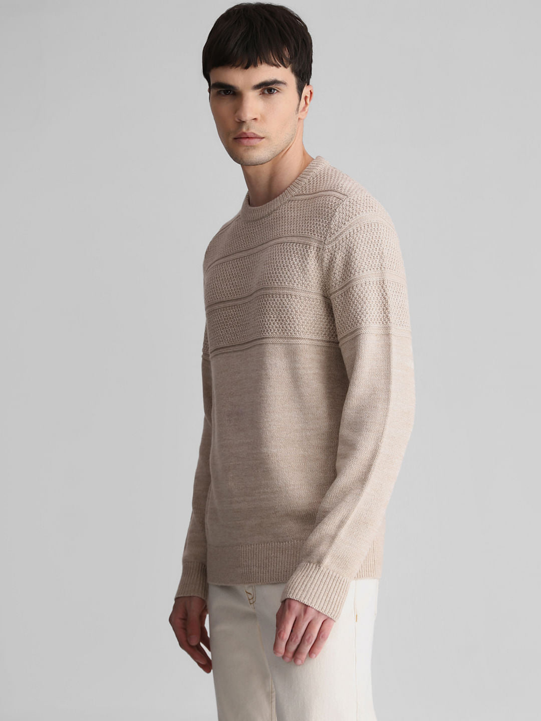 Beige Knit Crew Neck Sweater