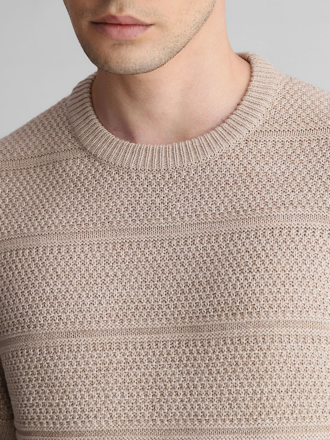 Beige Knit Crew Neck Sweater