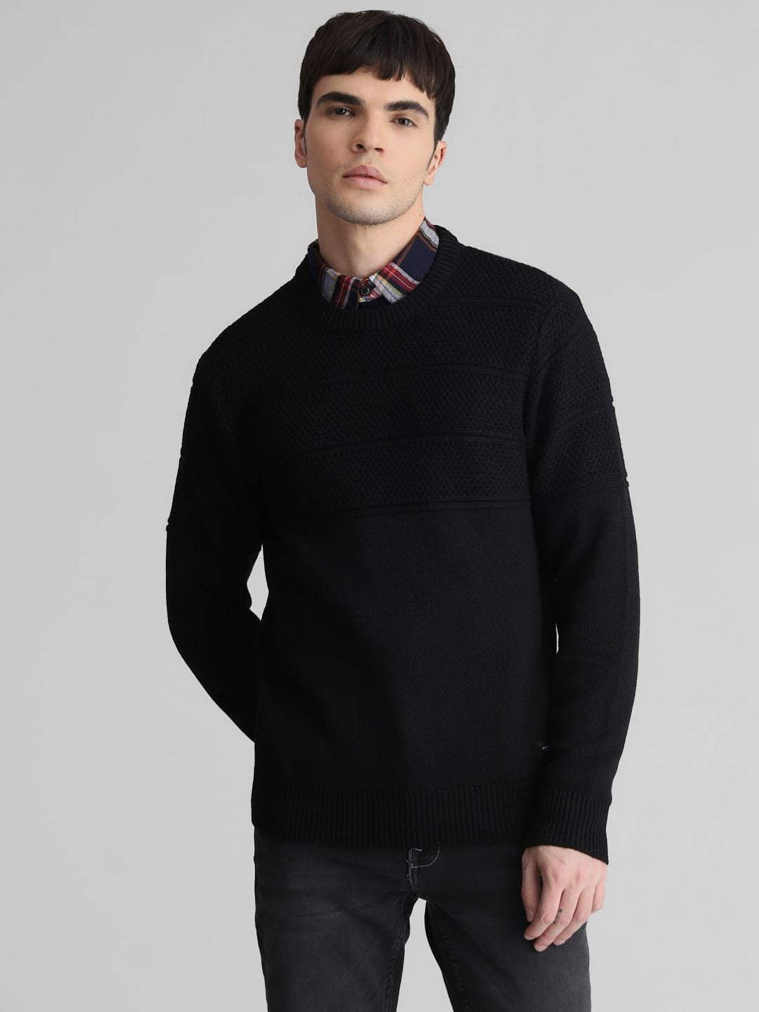 Black Knit Crew Neck Sweater