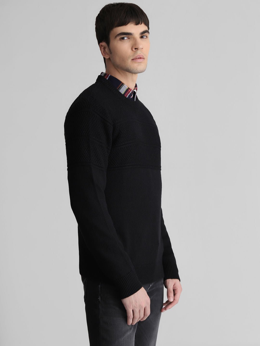 Black Knit Crew Neck Sweater