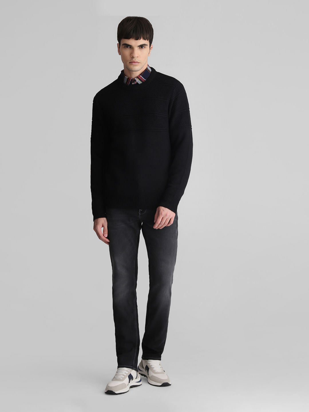 Black Knit Crew Neck Sweater