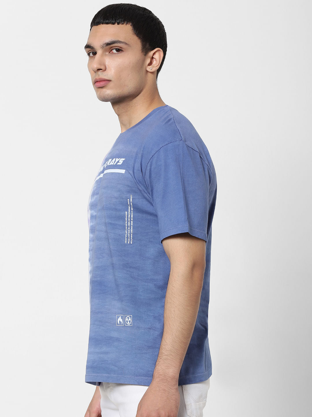 Blue Tie Dye Text Print Crew Neck T-shirt