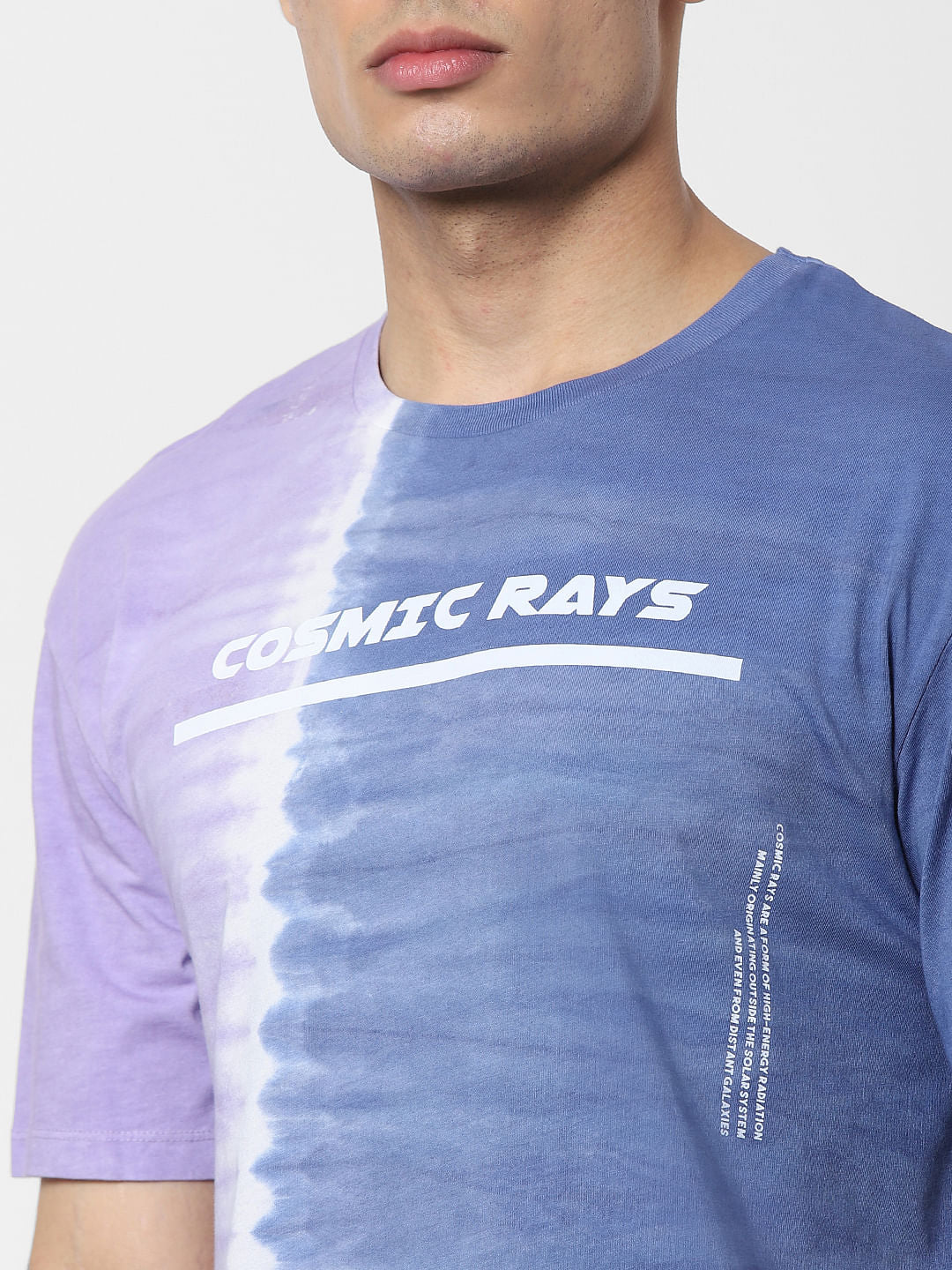 Blue Tie Dye Text Print Crew Neck T-shirt