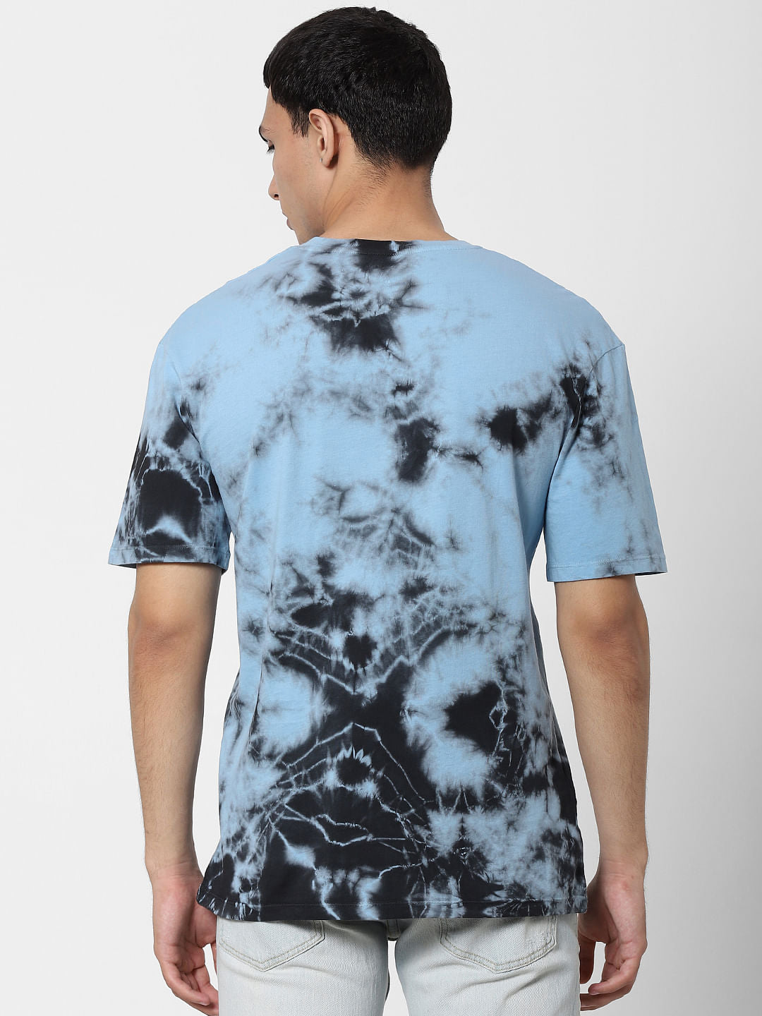 Blue Tie Dye Slongan Print Crew Neck T-shirt