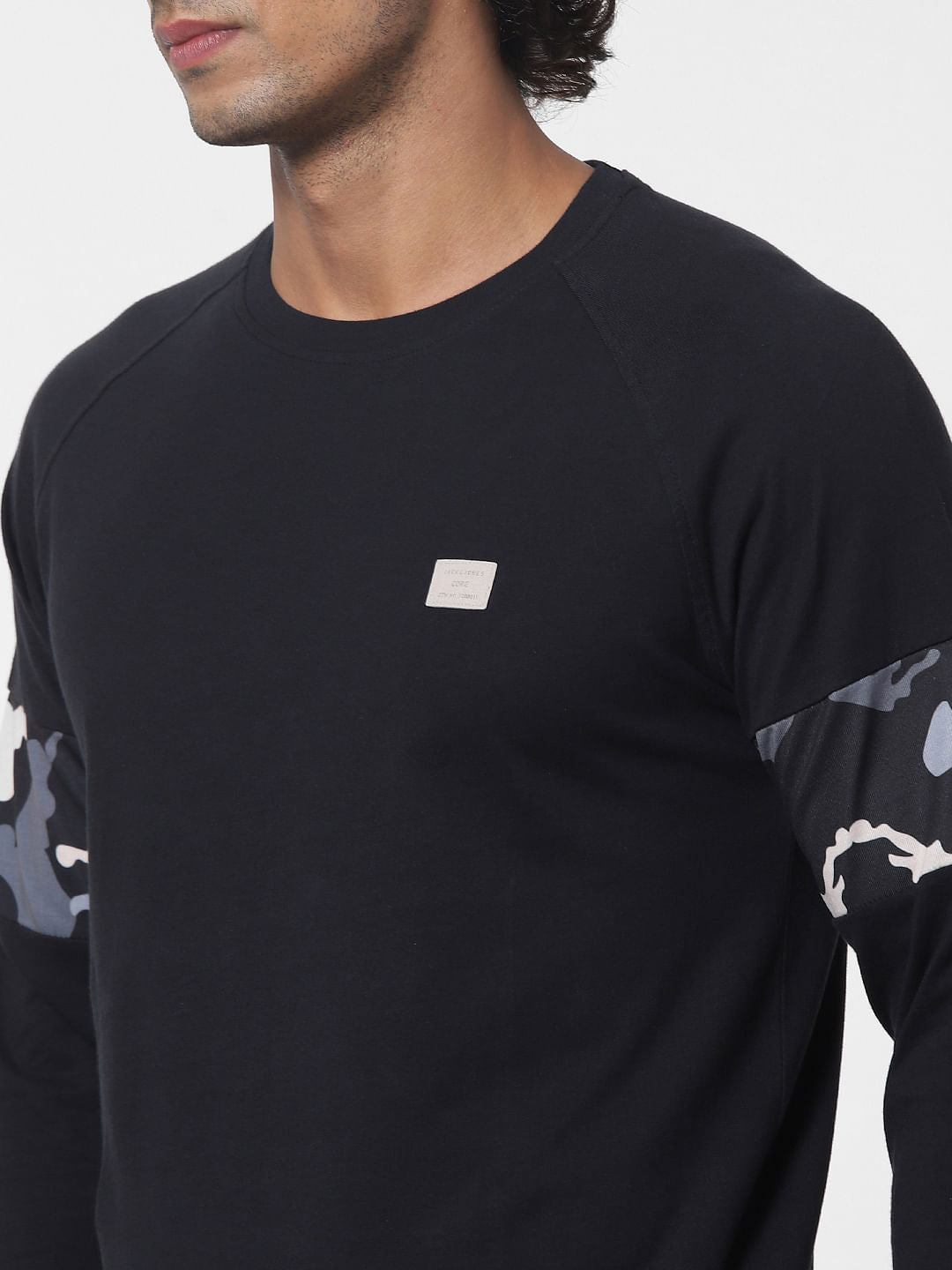 Black Sleeve Print Full Sleeves T-shirt