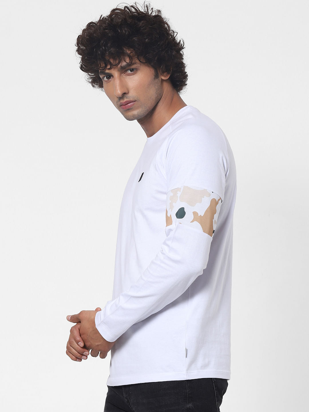 White Sleeve Print Full Sleeves T-shirt