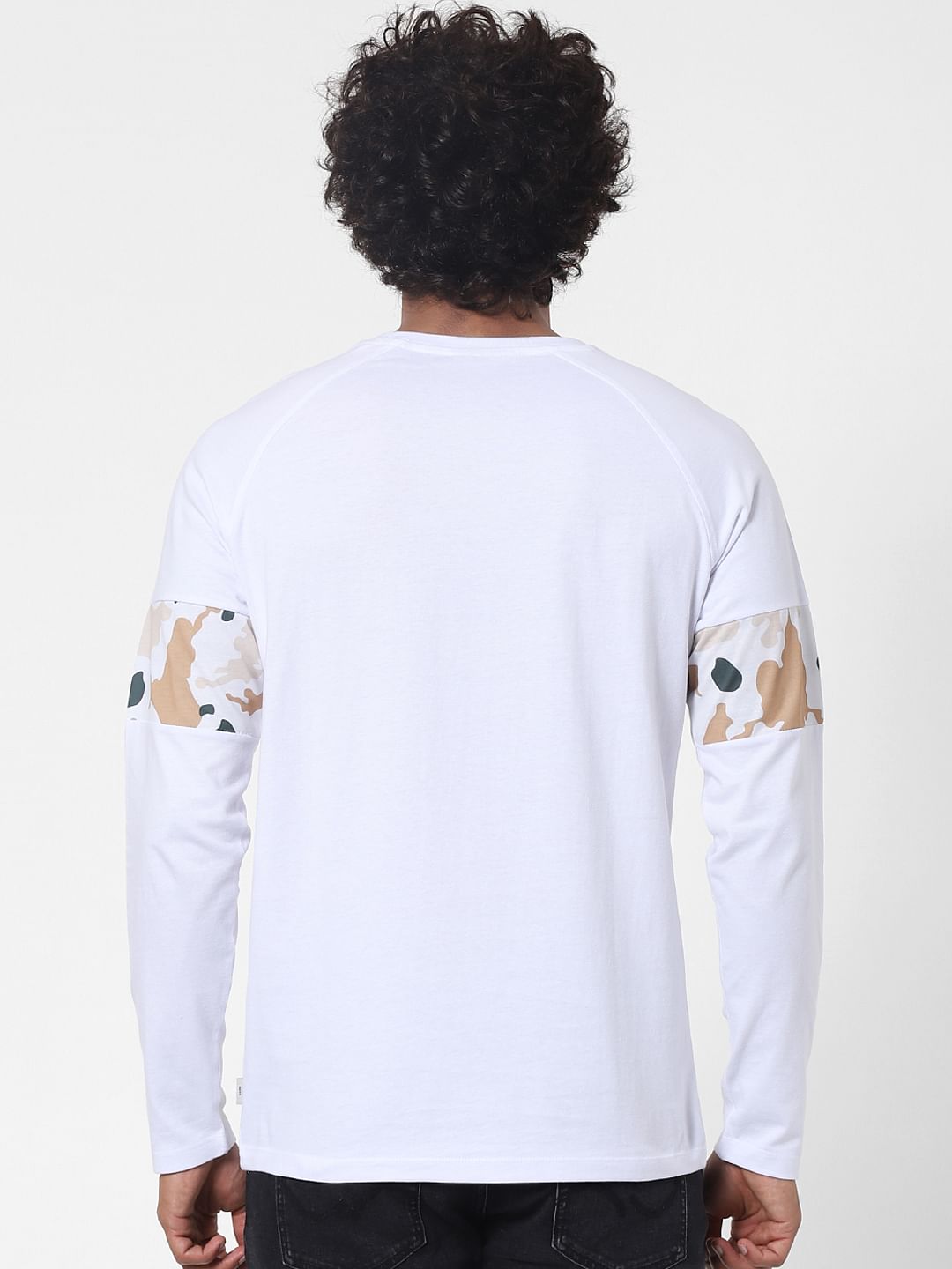 White Sleeve Print Full Sleeves T-shirt
