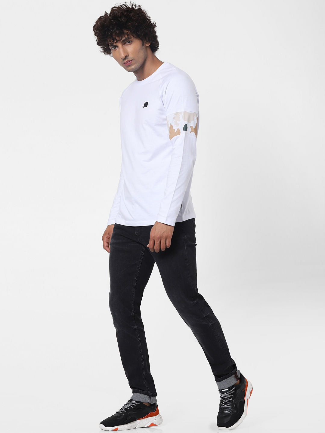 White Sleeve Print Full Sleeves T-shirt