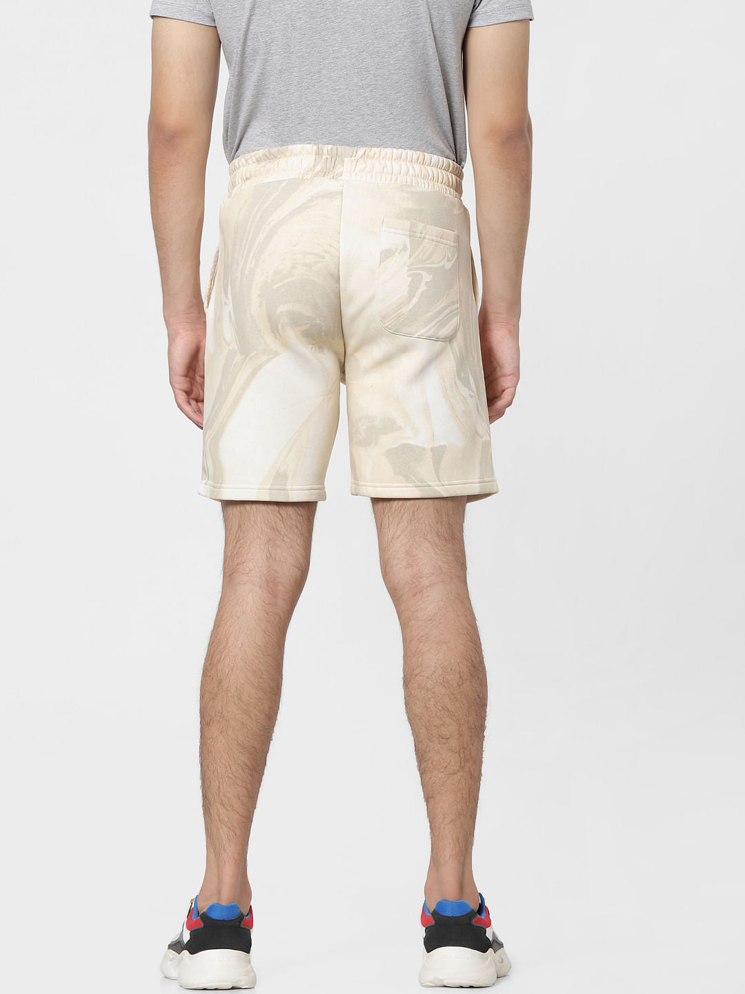 Beige Mid Rise Tie Dye Sweatshorts
