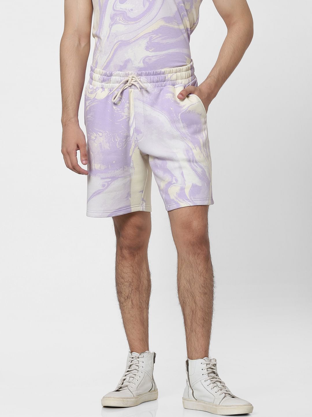 Purple Mid Rise Tie Dye Sweatshorts