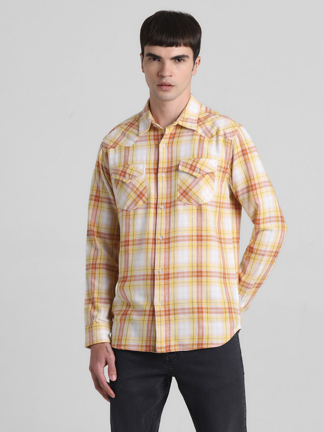 Yellow Check Full Sleeves Shirt