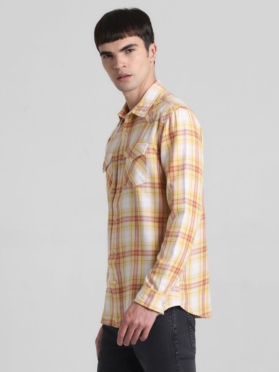 Yellow Check Full Sleeves Shirt