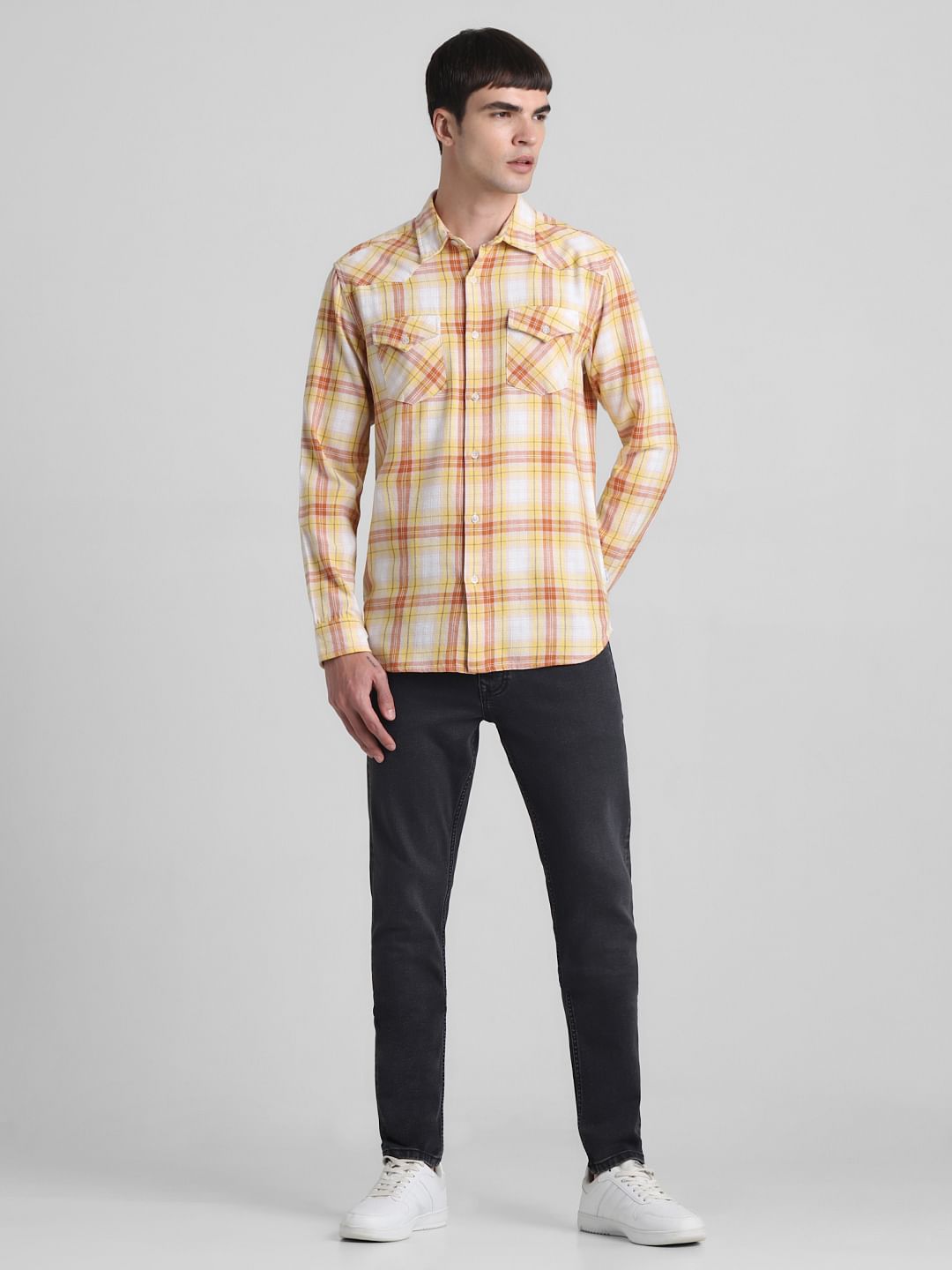 Yellow Check Full Sleeves Shirt