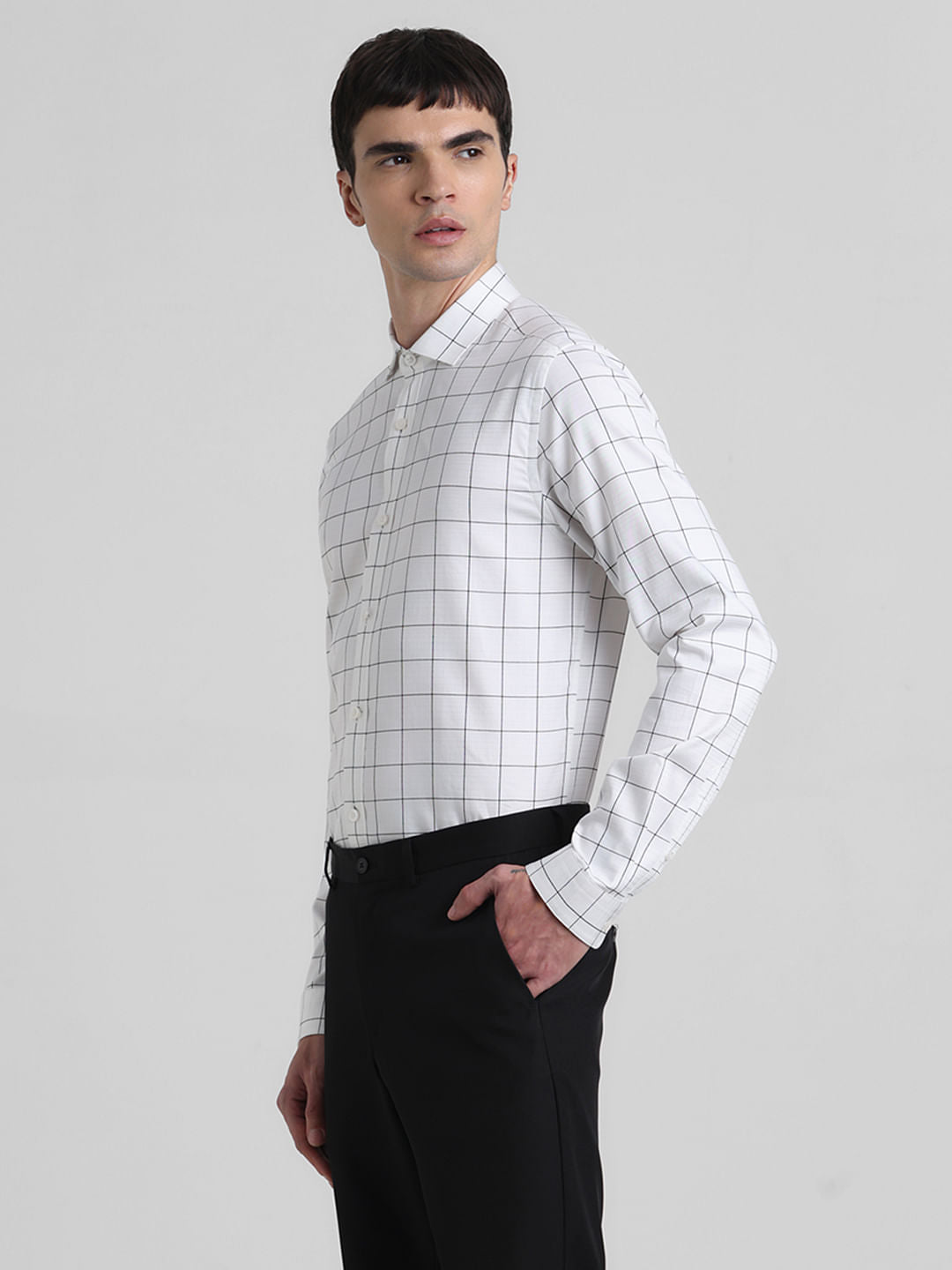 White Dobby Check Full Sleeves Shirt