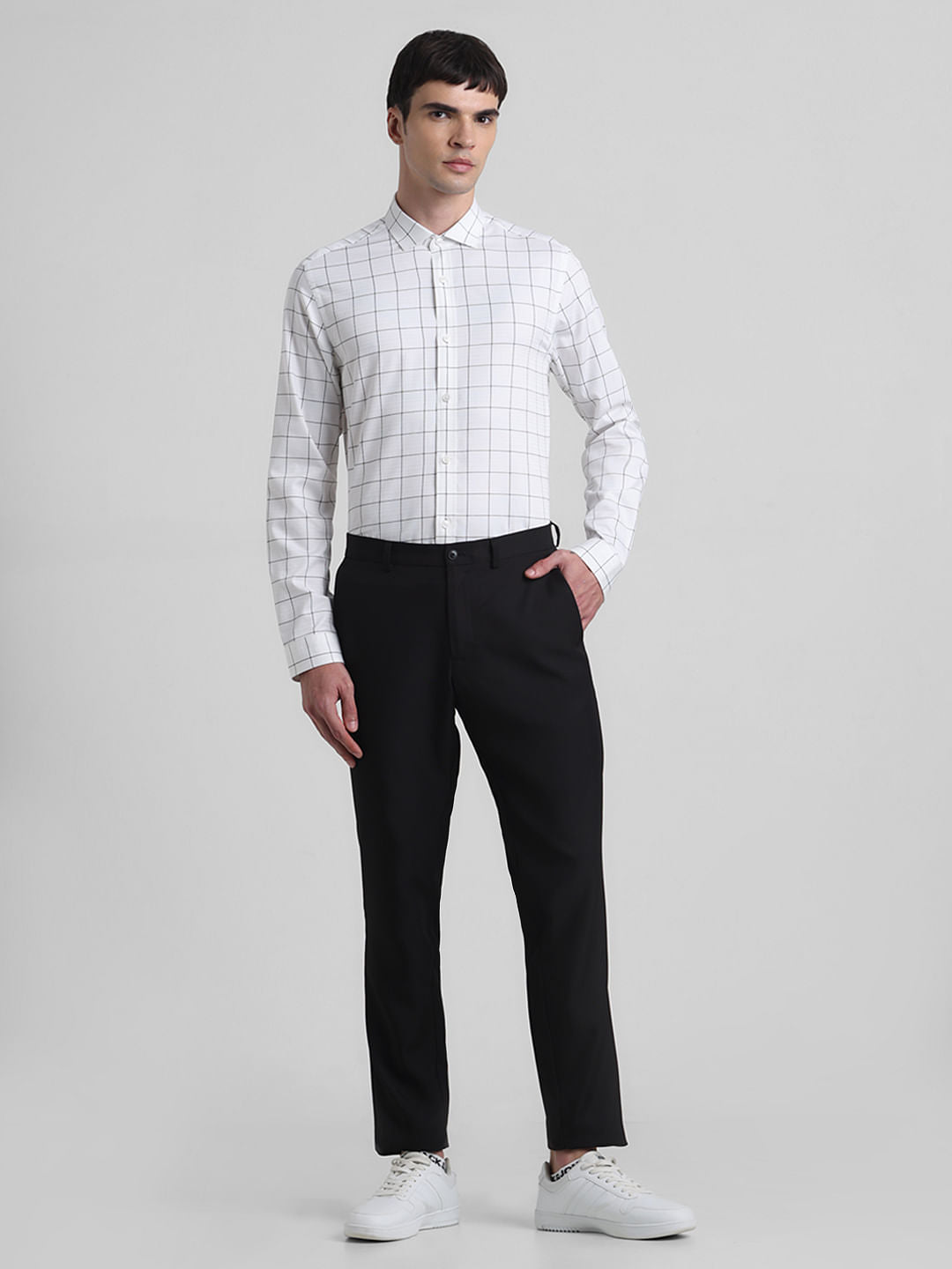 White Dobby Check Full Sleeves Shirt