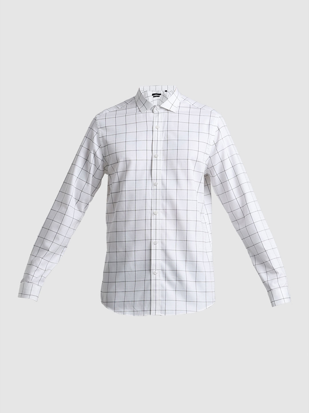 White Dobby Check Full Sleeves Shirt