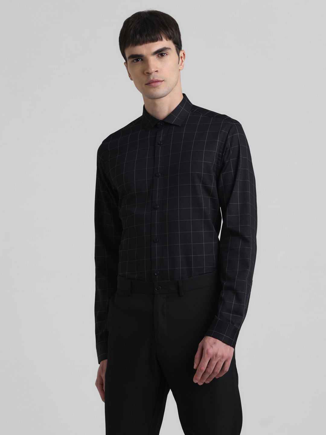Black Dobby Check Full Sleeves Shirt