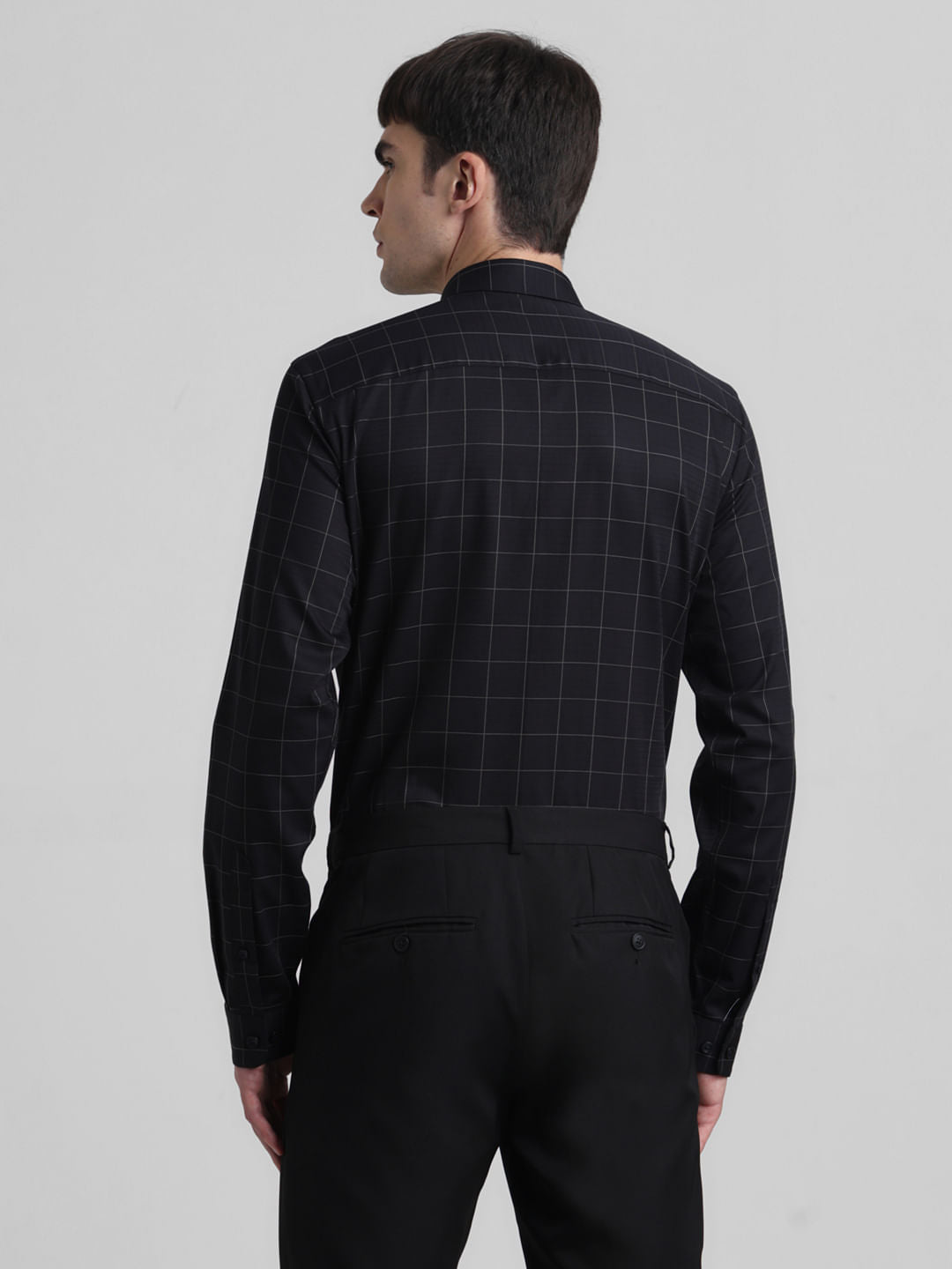 Black Dobby Check Full Sleeves Shirt