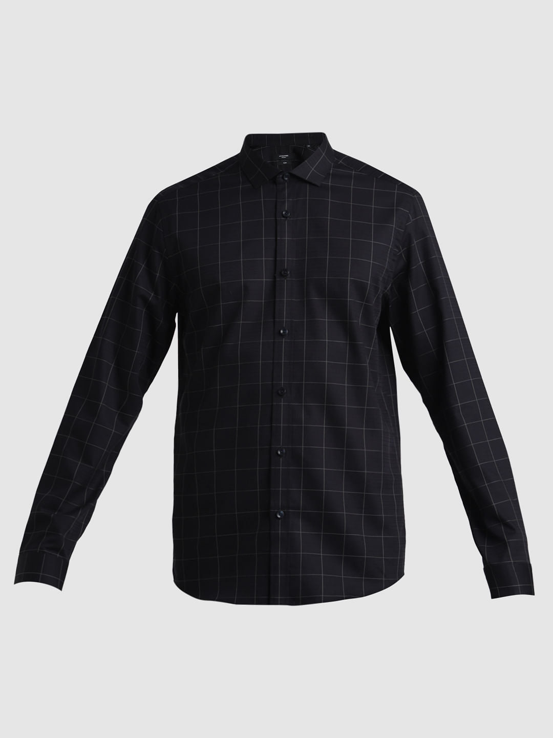 Black Dobby Check Full Sleeves Shirt