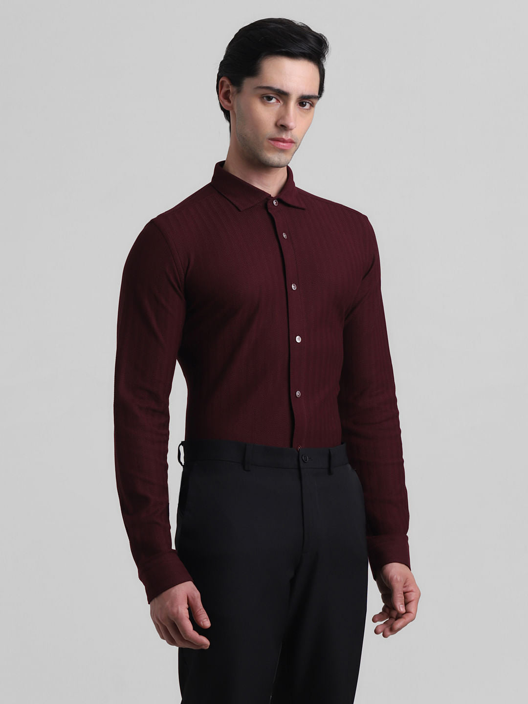 Maroon Chevron Print Knitted Shirt