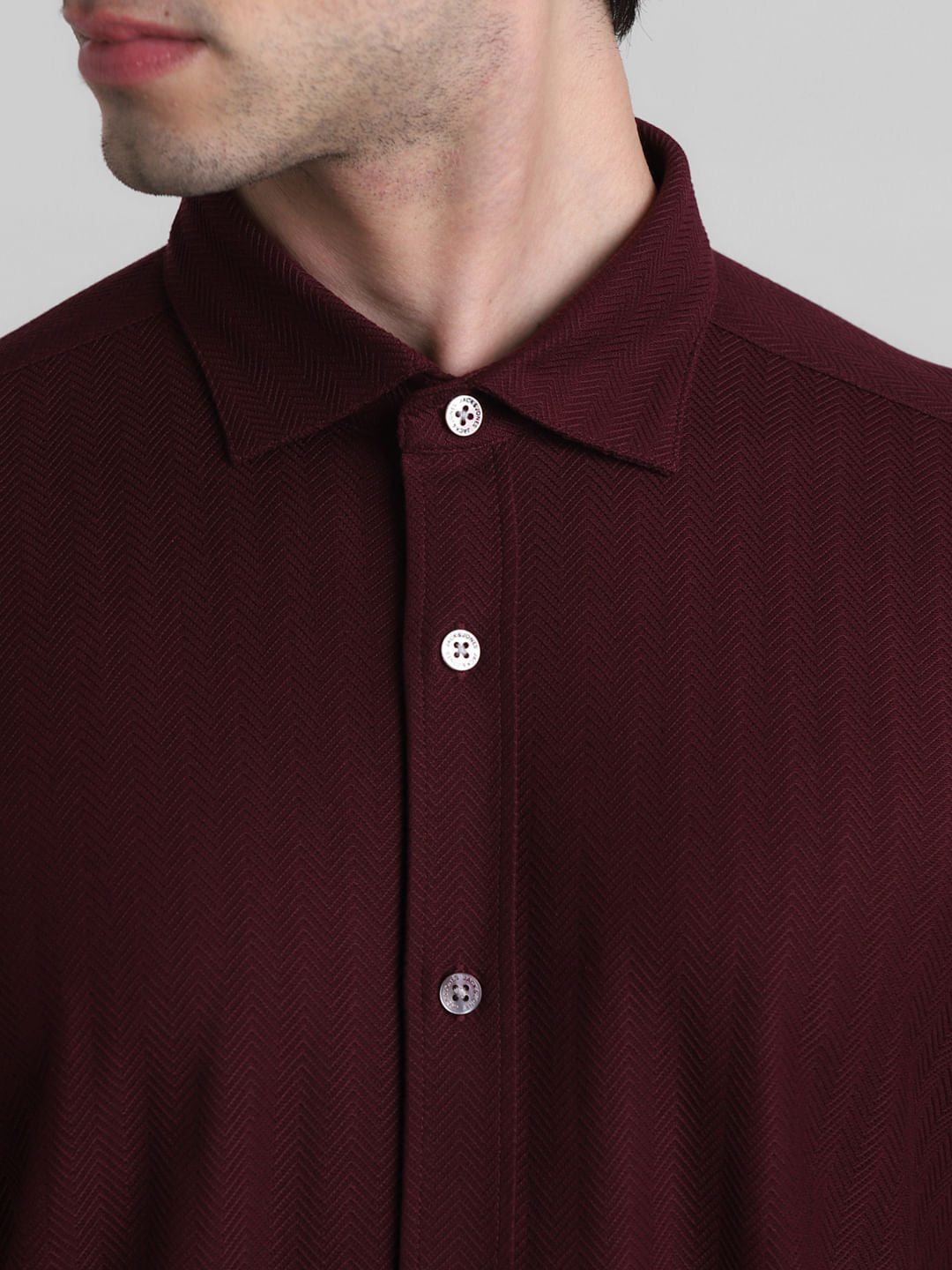 Maroon Chevron Print Knitted Shirt