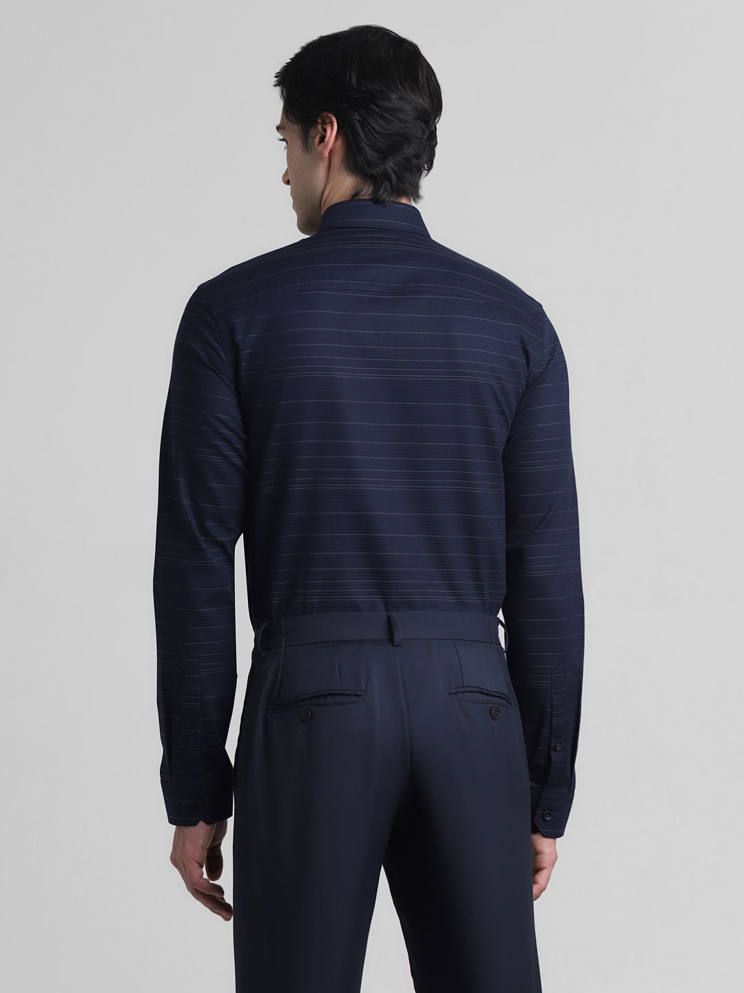 Navy Blue Striped Full Sleeves Shirt