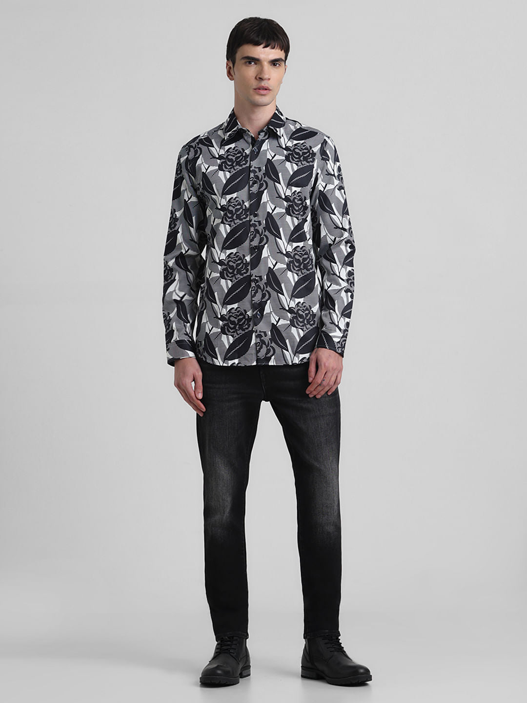 Black Abstract Print Full Sleeves Shirt