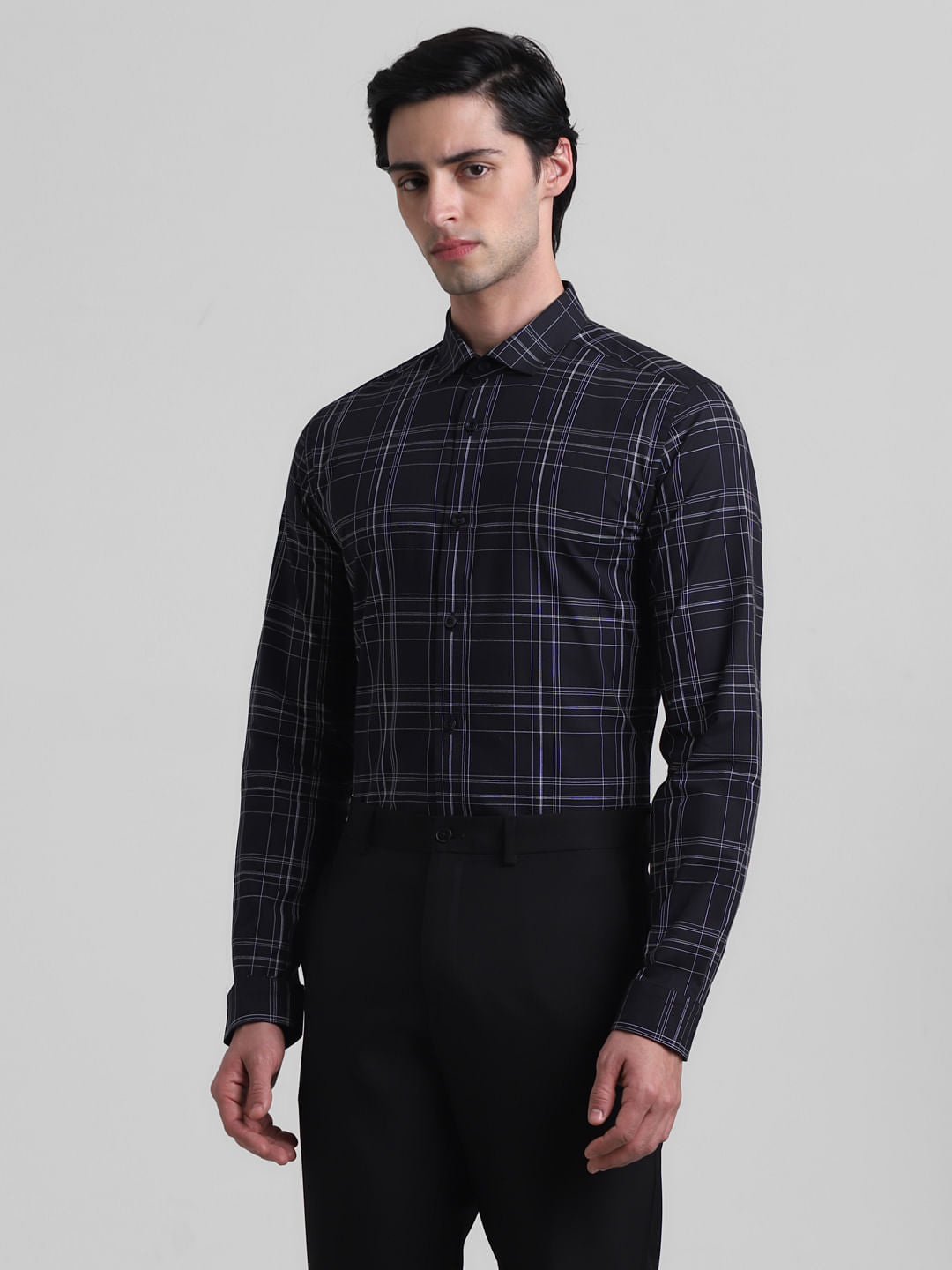 Black Check Print Full Sleeves Shirt