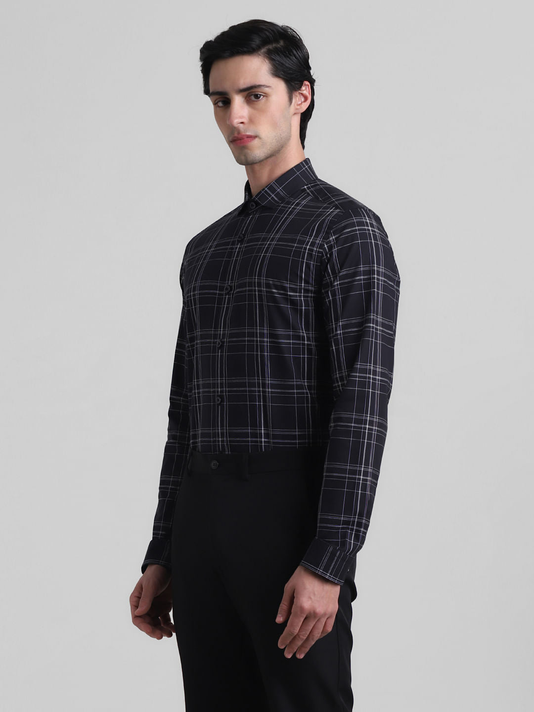 Black Check Print Full Sleeves Shirt