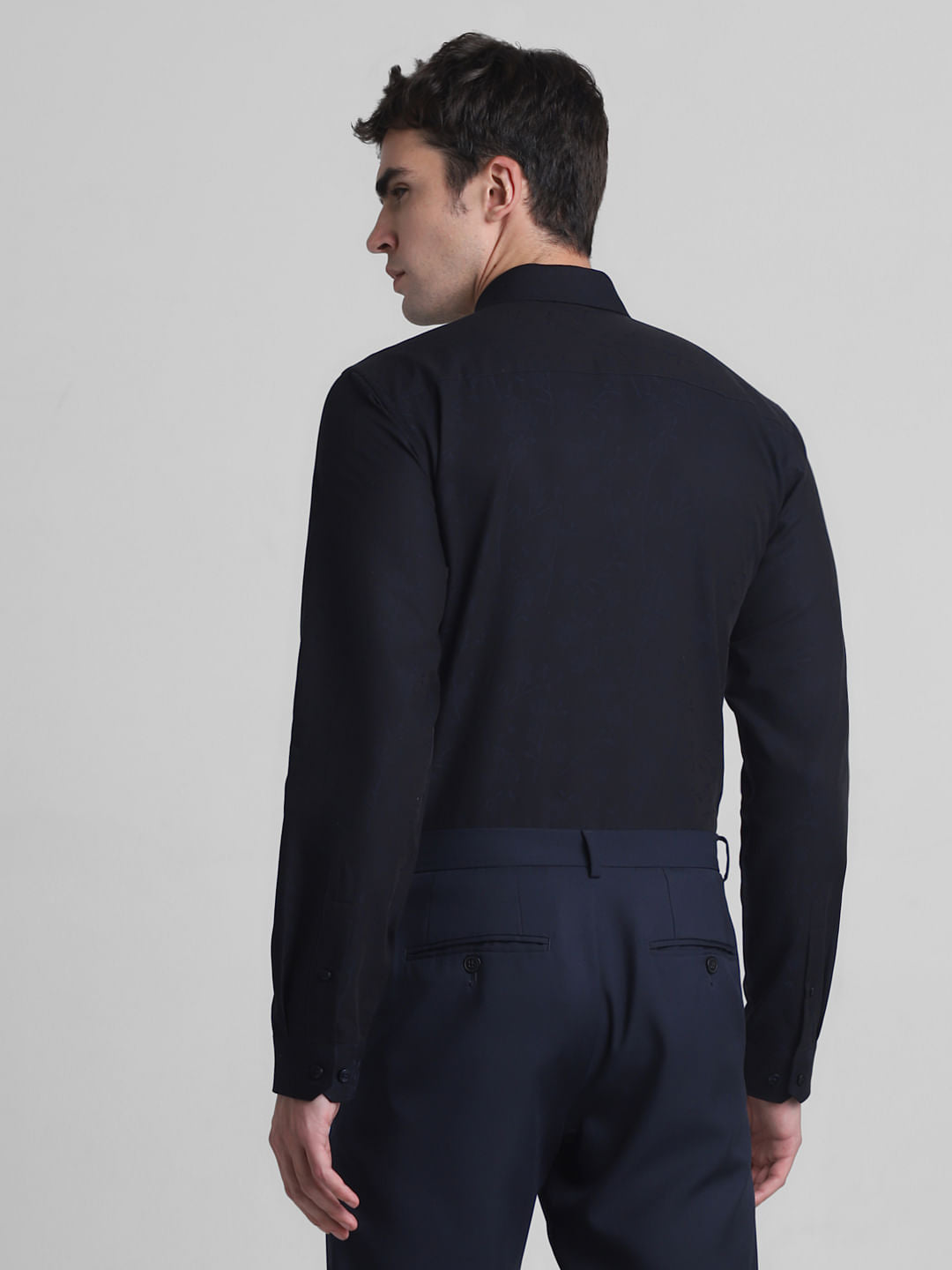 Navy Blue Dobby Full Sleeves Shirt
