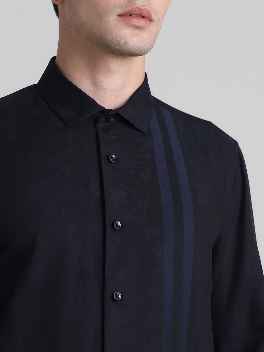 Navy Blue Dobby Full Sleeves Shirt