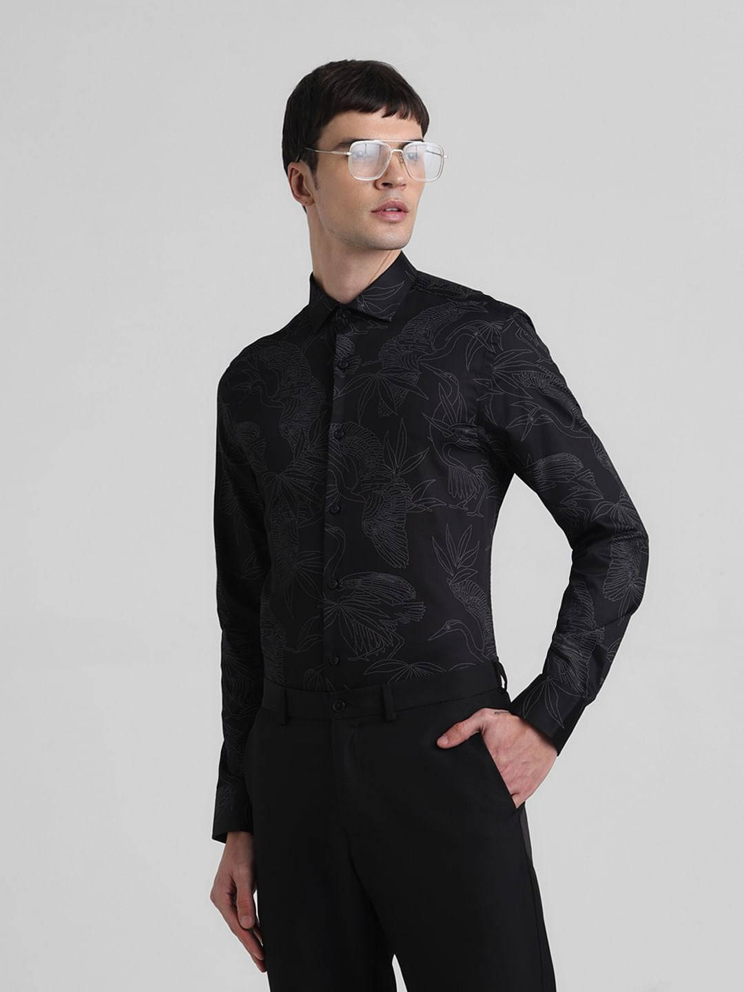 Black Abstract Print Full Sleeves Shirt
