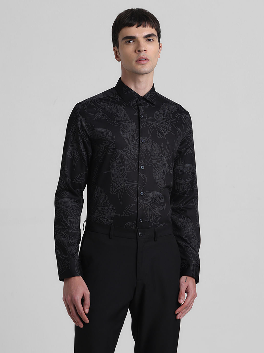 Black Abstract Print Full Sleeves Shirt