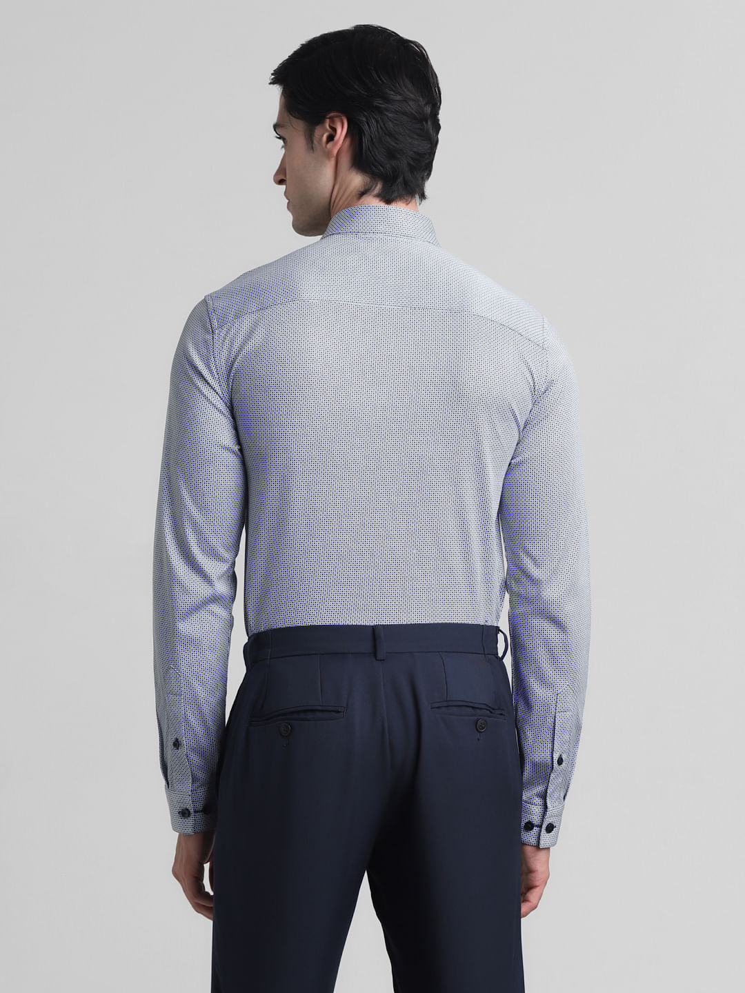 Navy Blue Printed Full Sleeves Shirt