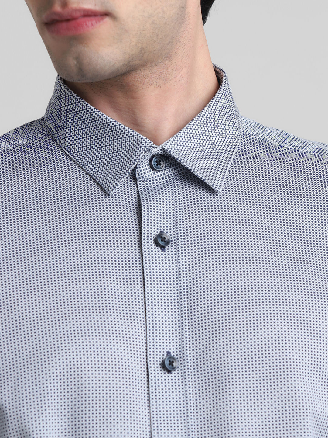 Navy Blue Printed Full Sleeves Shirt