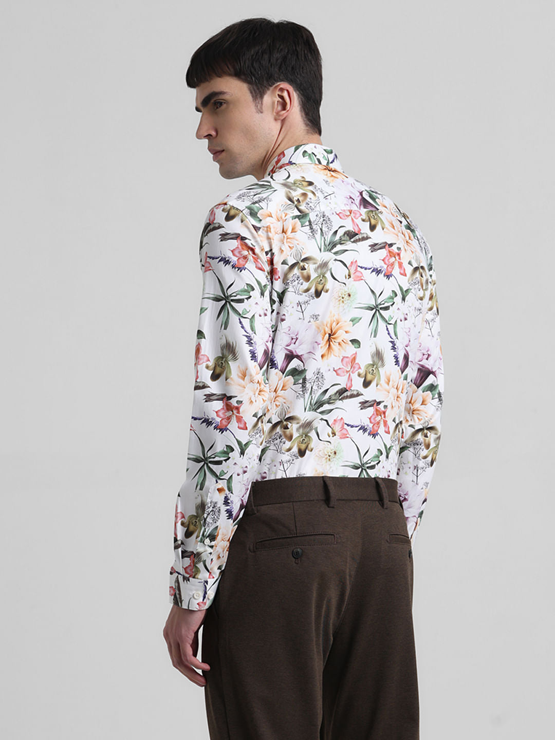 White Floral Print Full Sleeves Shirt