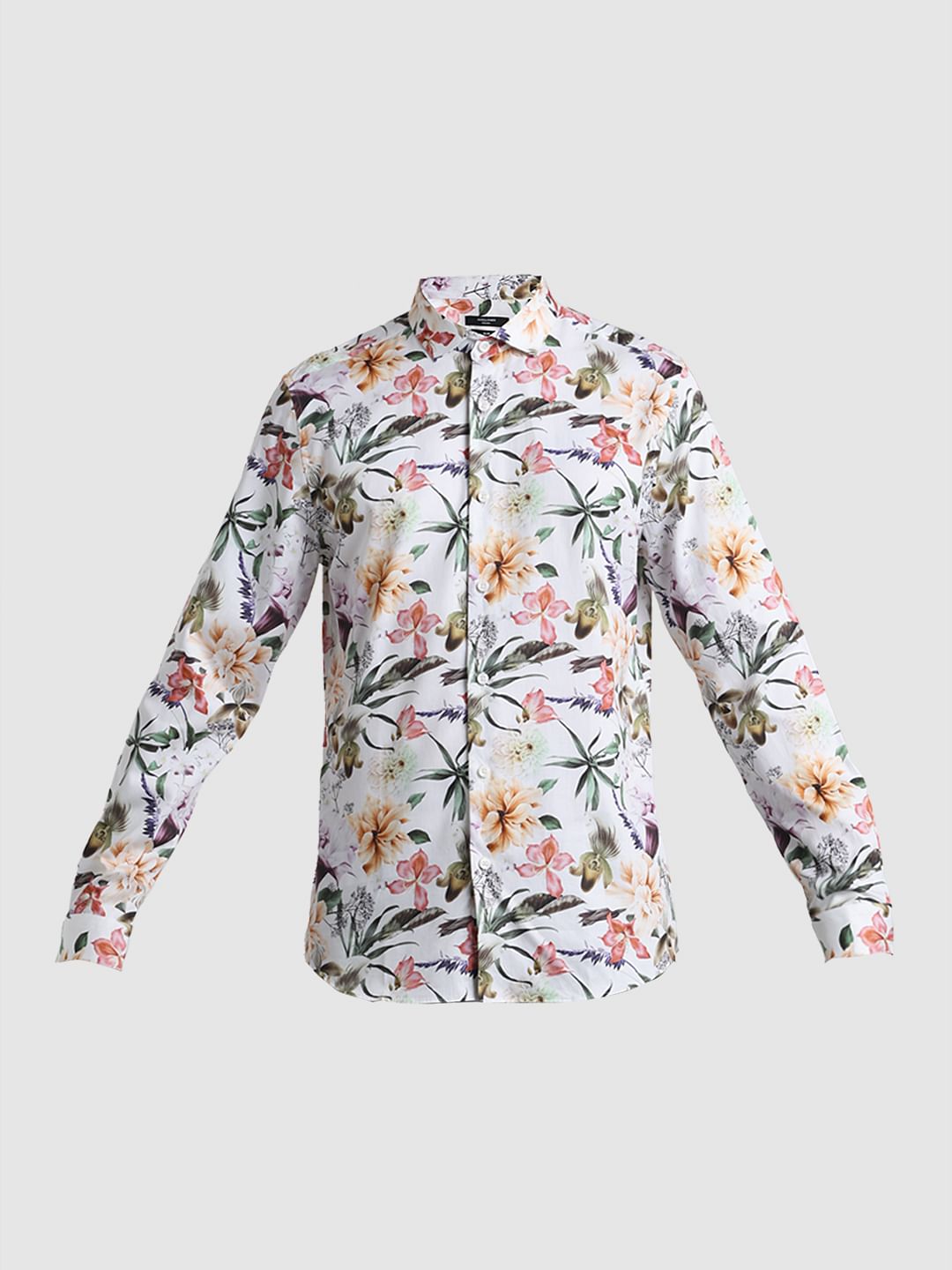 White Floral Print Full Sleeves Shirt