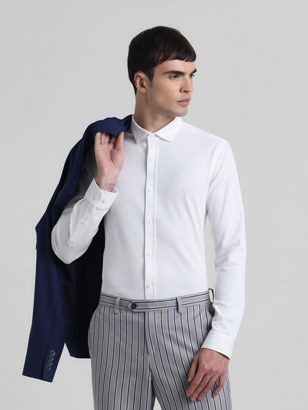 White Knitted Full Sleeves Shirt