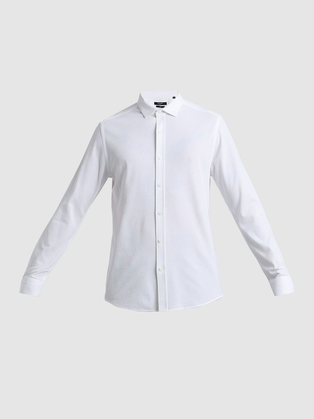 White Knitted Full Sleeves Shirt