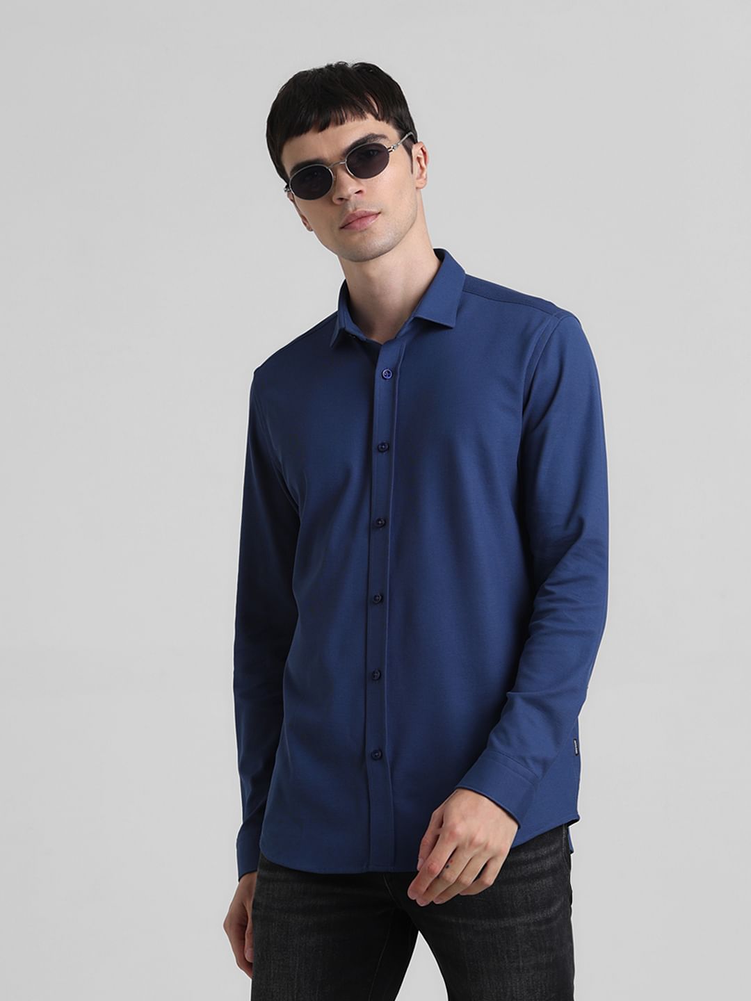 Dark Blue Knitted Full Sleeves Shirt