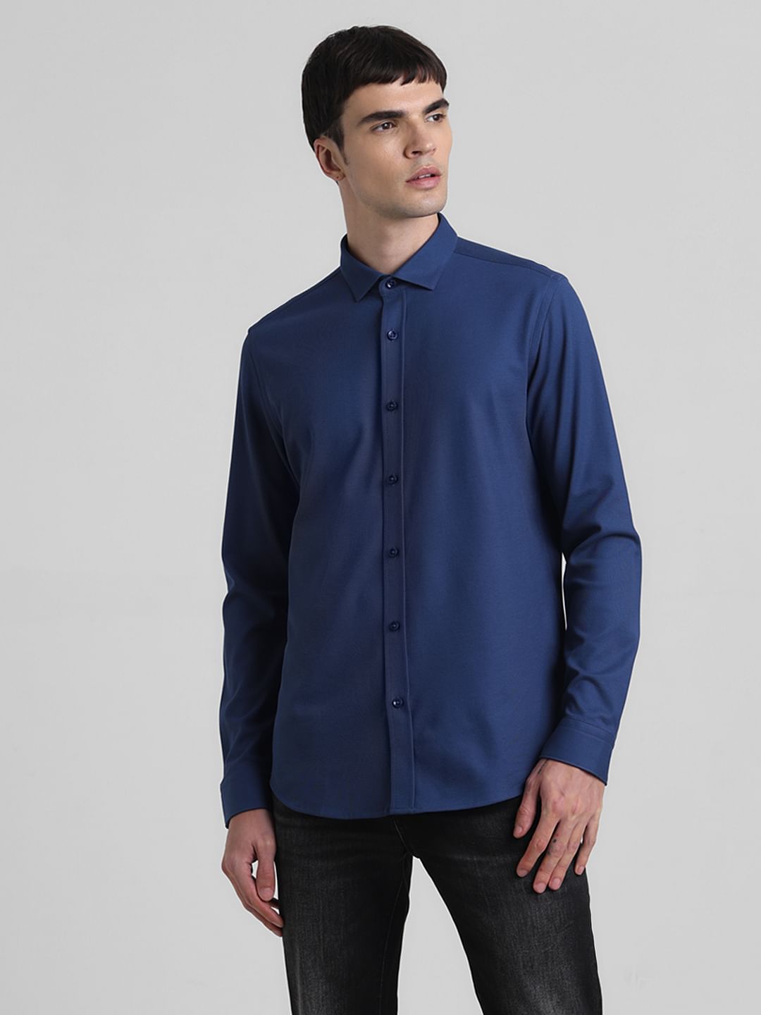 Dark Blue Knitted Full Sleeves Shirt