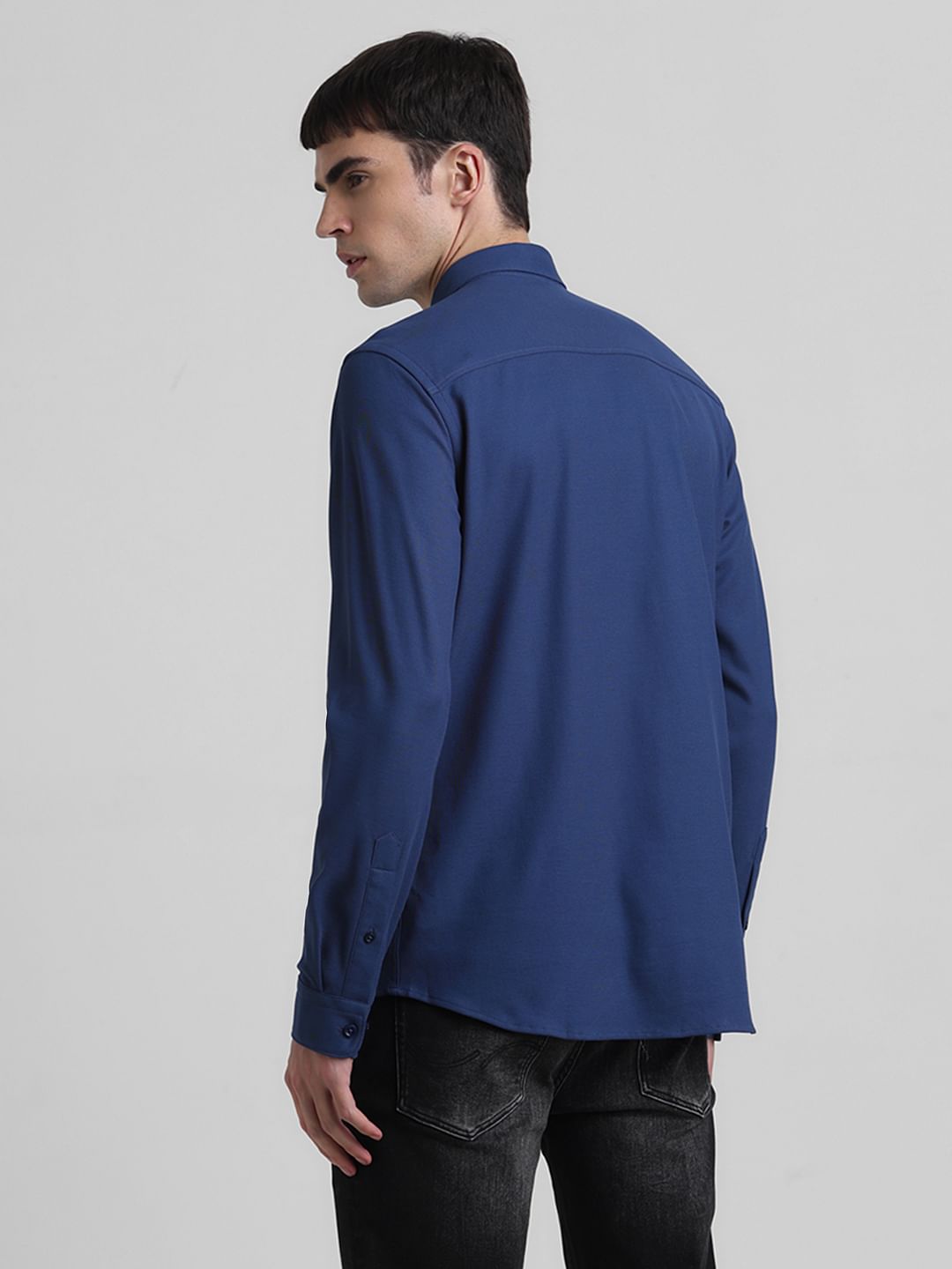 Dark Blue Knitted Full Sleeves Shirt