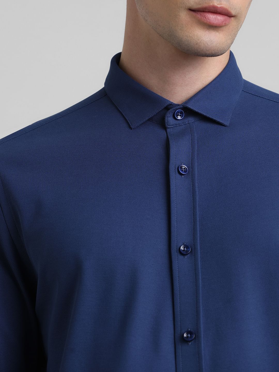 Dark Blue Knitted Full Sleeves Shirt