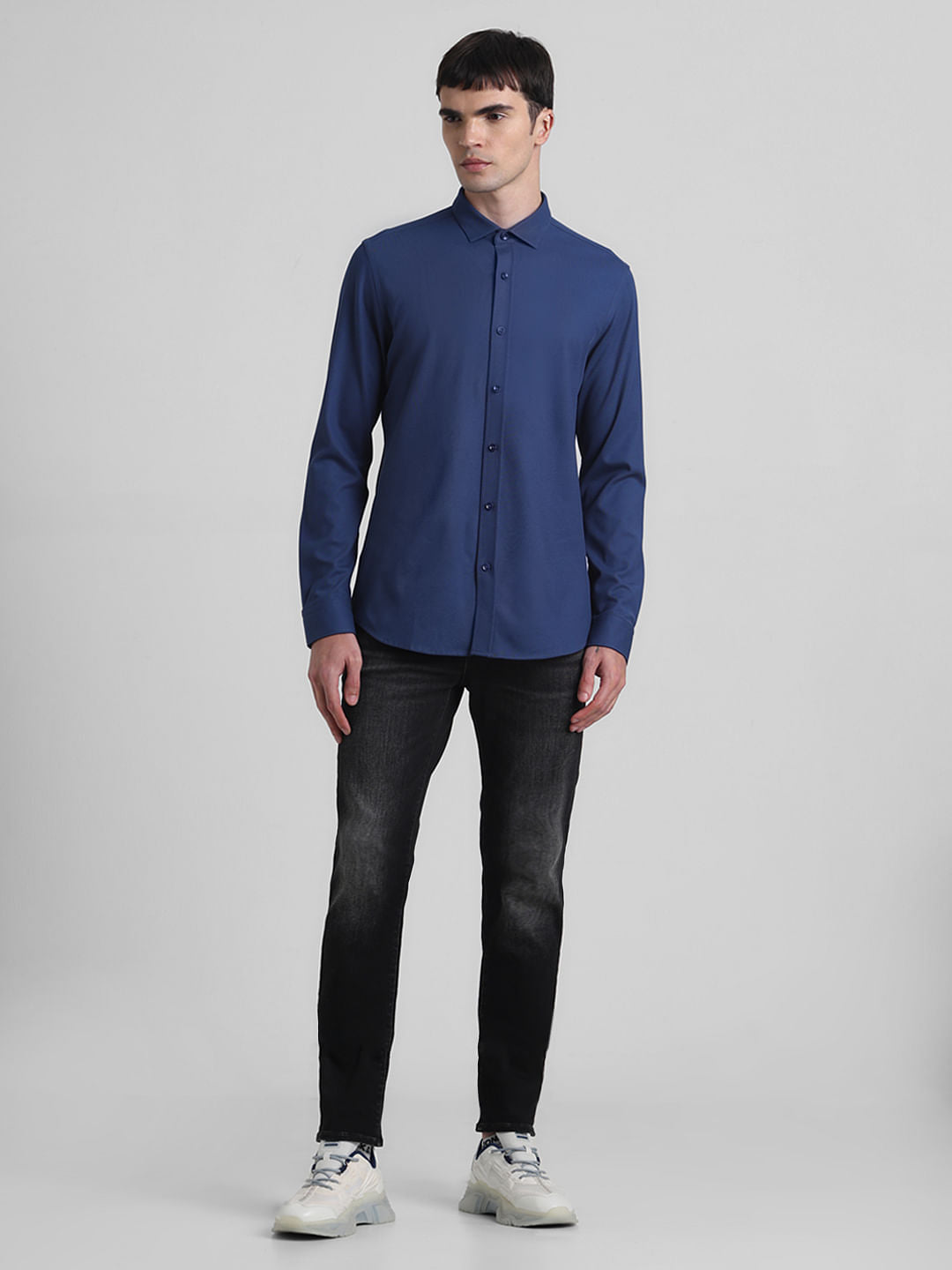 Dark Blue Knitted Full Sleeves Shirt