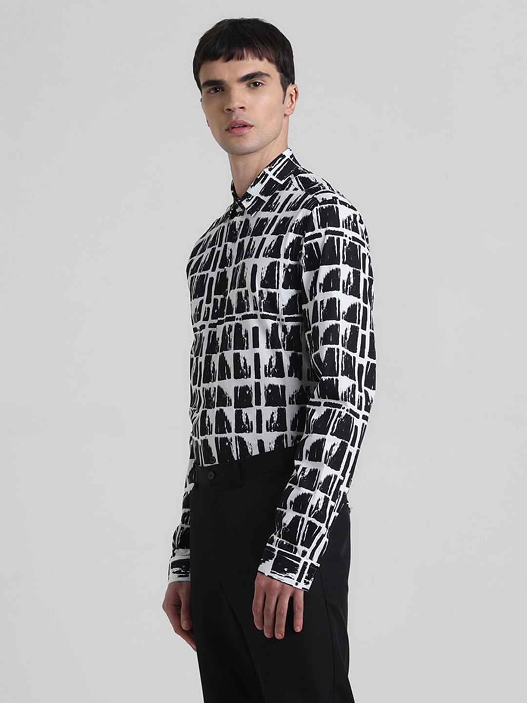 Black Check Print Full Sleeves Shirt