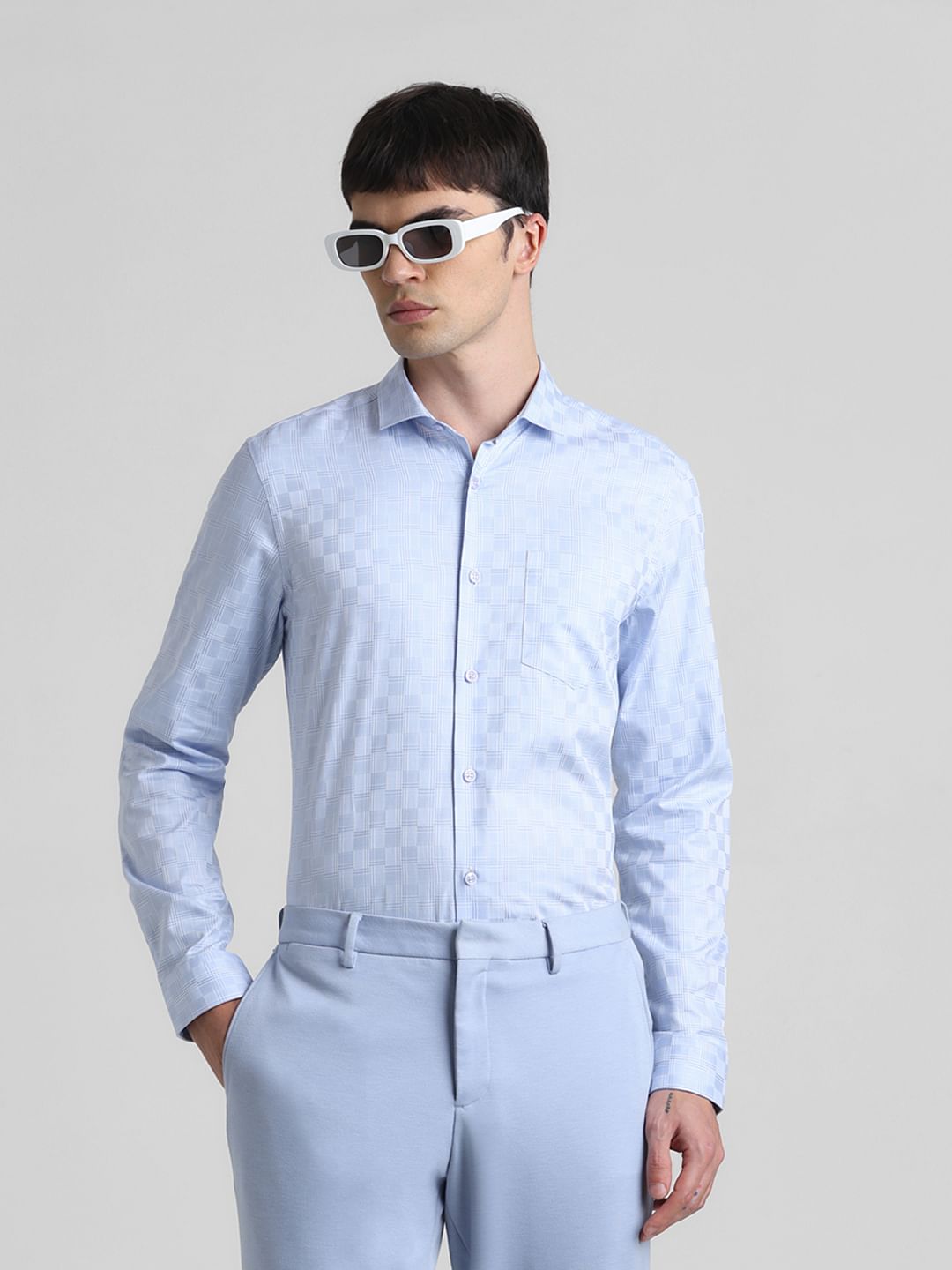 Blue Dobby Full Sleeves Shirt